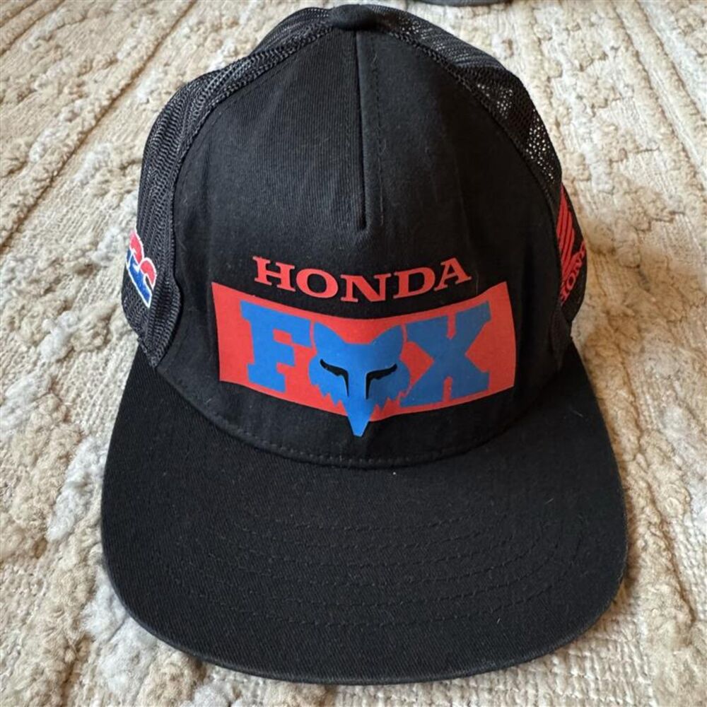Fox Racing Honda HRC Snapback Hat Black Red Blue Motocross Cap OSFA Style 29018